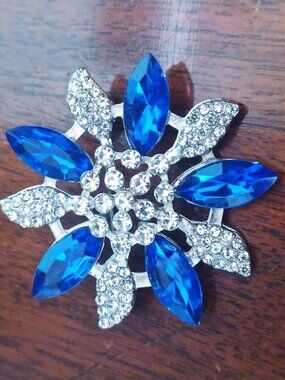 Clear & Blue Rhinestone Brooch